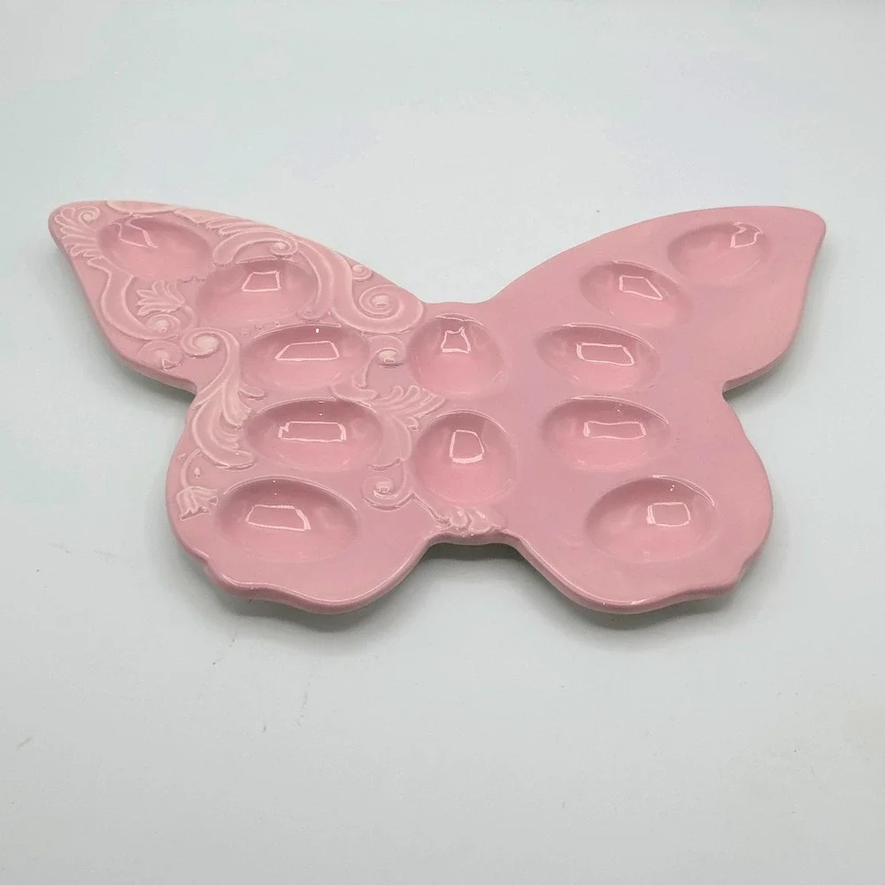 Vintage Ganz PRETTY PASTEL PINK Butterfly Shaped Deviled Egg Platter Easter Eggs